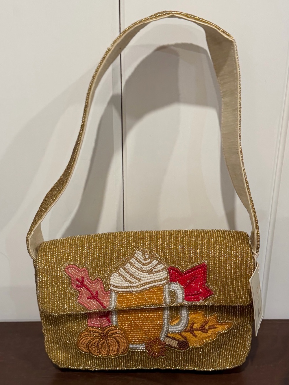 Beaded Pumpkin Spice Latte Shoulder Bag